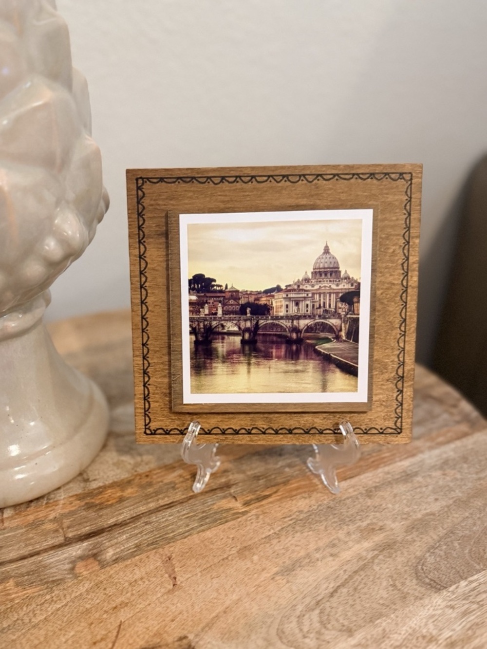Handcrafted Rome Wood Art Plaque Small Brown Excellent St. Peter's Basilica